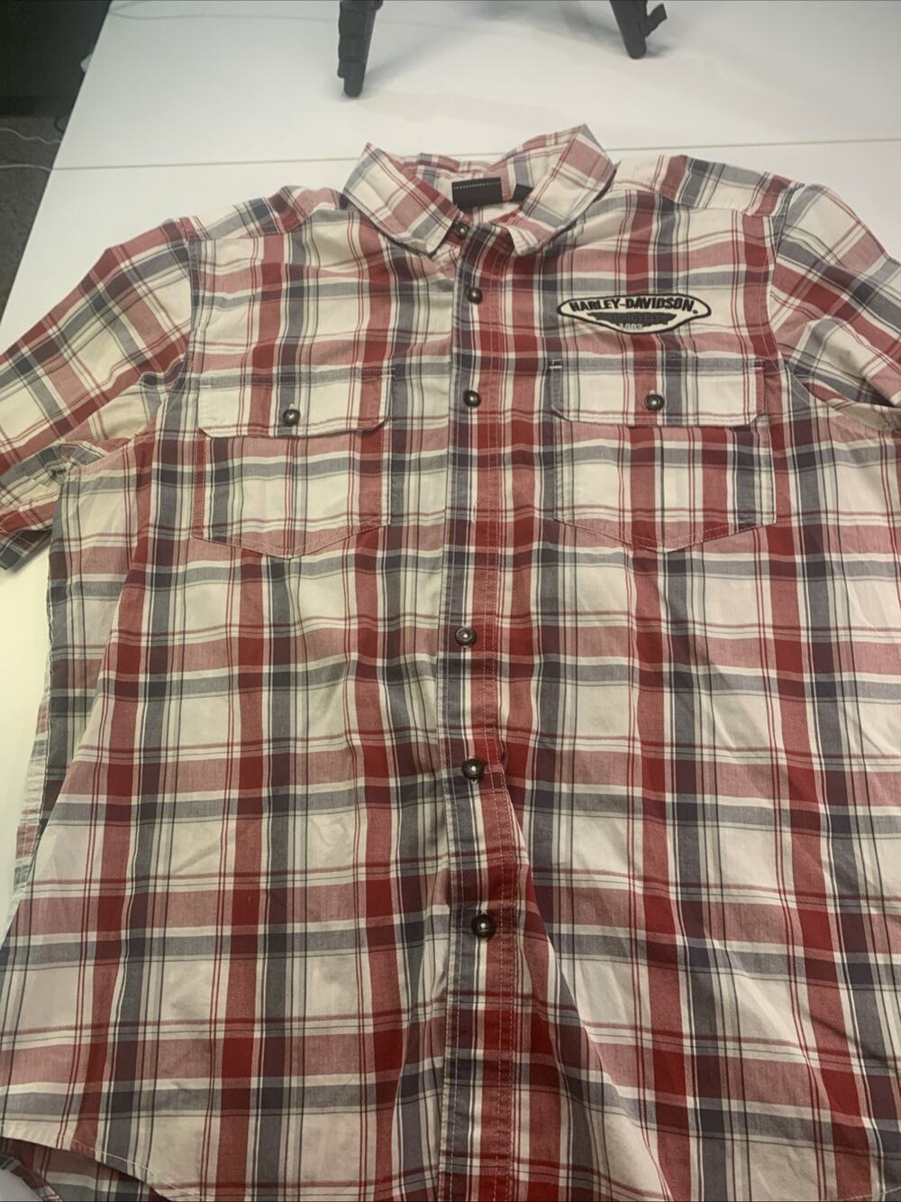 Harley Davidson Short Sleeve Button Down Shirt Mens Plaid